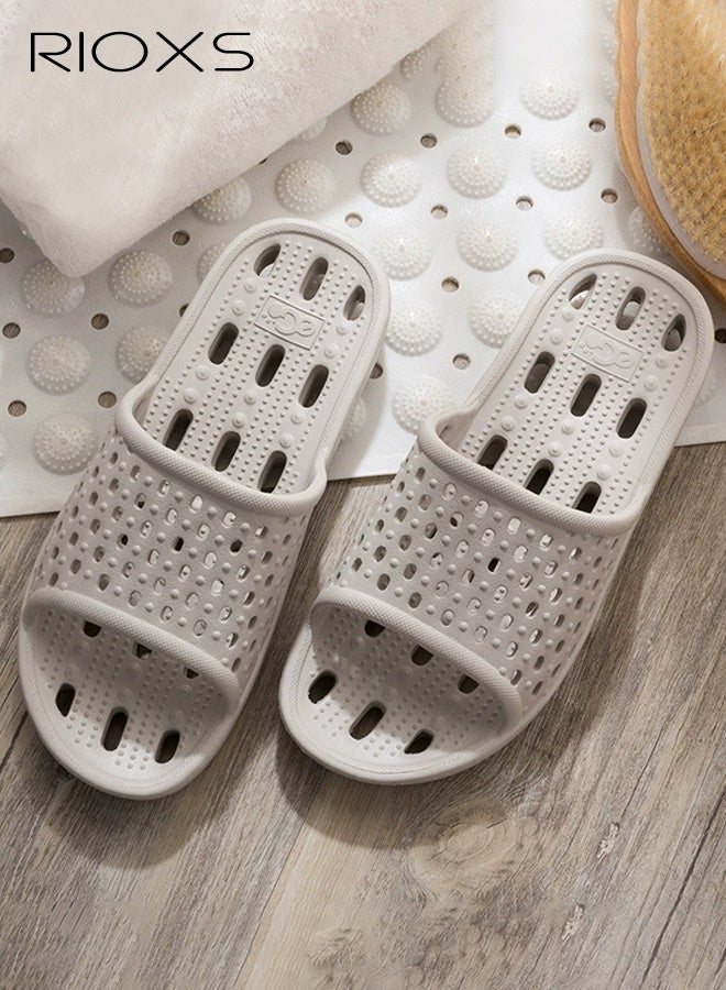 RIOXS Slippers For Men Women, Quick Drying Shower Slippers With Drainage Holes, Soft Comfortable Slippers, Unisex Flat Sliders, Non-Slip Bath Slippers, Bathroom Slippers For Indoor Outdoor Poolside Use, Lightweight Dorm Home Slide Sandals, Light Gray - Image 1